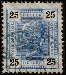 Austria 99a - Used - 25h Franz Josef (Varnish bars) (1904) (cv $0.80)