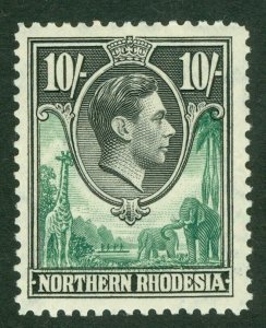 SG 44 Northern Rhodesia 1938. 10/- green & black. Fine unmounted mint CAT £38