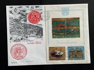 1972 Vatican City Help Save Venice Souvenir Sheet FDC Sc# 520a Tre Stelle Cachet