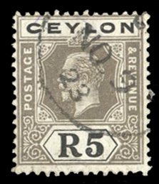 Ceylon #212 Cat$47.50, 1912 5r black and green, used