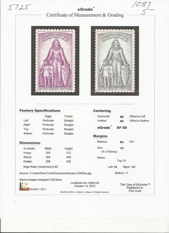 # 1087 MINT NEVER HINGED POLIO     XF+