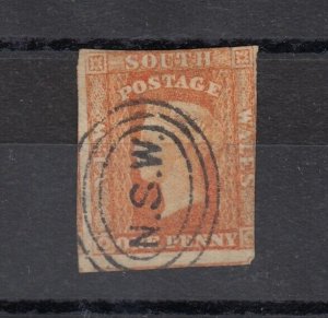 New South Wales QV 1856 1d Orange Imperf New South Wales CDS FU SG107 JK590