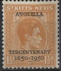 Saint Kitts-Nevis 100 (mnh) 1½p George VI, org, ovptd (1950)