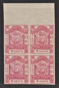 North Borneo 1887 Arms w Lion & Boat (4c, Imperf. Block of 4) MNH