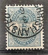 Danish West Indies 22 Used 1900 5c lgt blue Arms CV $25.00