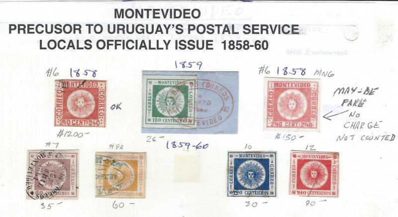 MONTEVIDEO LOCALS USED  SCV $1441.00  URUGUAY 1858-1860