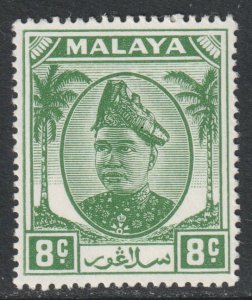 Malaya Selangor Scott 96 - SG97, 1949 Sultan 8c Green MH*