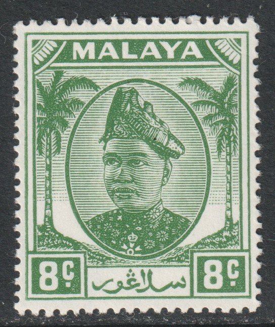 Malaya Selangor Scott 96 - SG97, 1949 Sultan 8c Green MH*