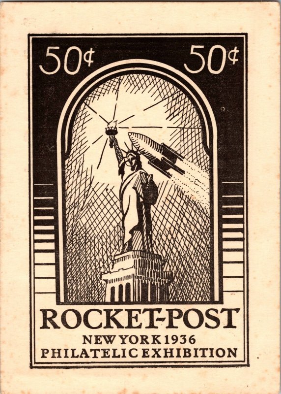 1936 USA Experimental Rocket Mail Philatelic Postcard Cover to New York NY