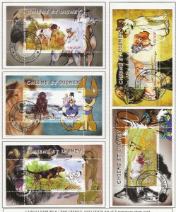 Disney & Dogs Congo Rep 2009 set of 5 miniature sheets (not postally valid) used