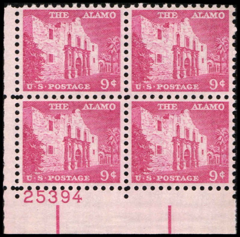 US #1043 THE ALAMO MNH LL PLATE BLOCK #25394