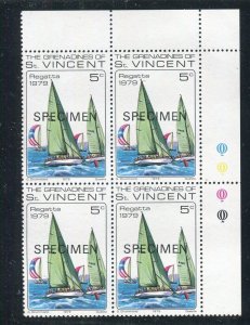 ST. VINCENT; 1979 early Sailing issue fine MINT MNH SPECIMEN Corner BLOCK of 4