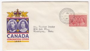 CANADA #237 FIRST DAY COVER CORONATION COVER