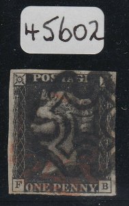 SG 2 1d black plate 9 lettered FB. Very fine used cancelled with a red & black