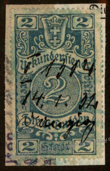 Danzig Frei Stadt Poland Germany 2 Gulden Urkundensteuer Document Revenue  90891