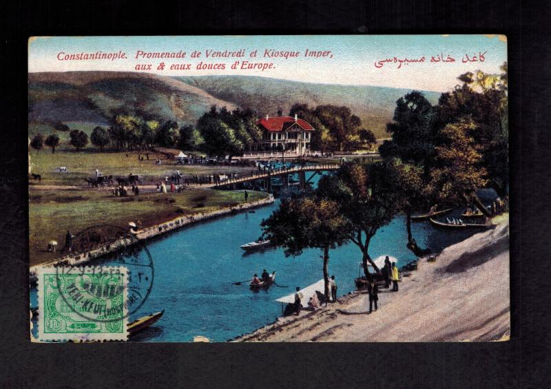 1913 Constantinople Turkey Postcard Cover to India Promenade View