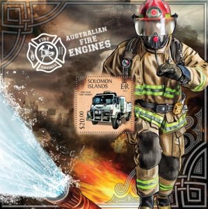 SOLOMON IS.- 2013 - Australian Fire Engines - Perf Souv Sheet -Mint Never Hinged