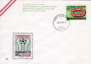 Austria 1978 Sc#1007 WORLD CUP ARGENTINA 78 FLY SPECIAL POSTMARK POSTAL HISTORY