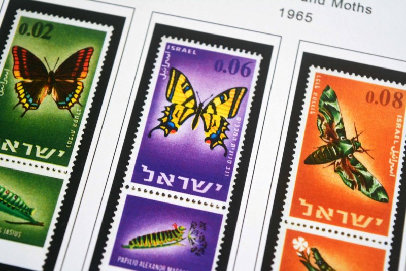 COLOR PRINTED ISRAEL [+TABS] 1948-1970 STAMP ALBUM PAGES (73 illustrated pages)