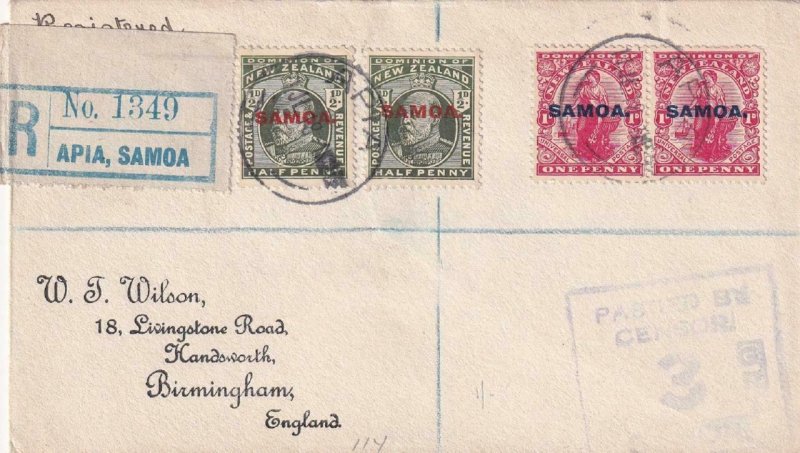 1918, Apia, Samoa to Birmington, England, Censored, See Remark (44072)