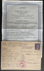 1943 Belgard Poland Germany Slave Labor Camp Reply Postcard Cover Expertized