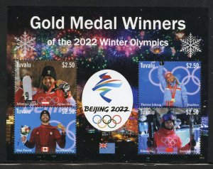 TUVALU  2022 GOLD MEDAL WINNERS OF THE WINTER OLYMPICS SHEET MINT NEVER HINGED