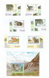 TADZHIKISTAN - 1996 - Wild Cats - Perf 6v Set, Souv Sheet - M L H