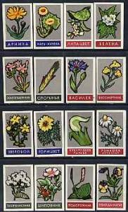 Match Box Labels - complete set of 16 Flowers, superb unu...