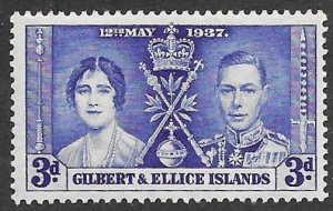 Gilbert & Ellice # 39 George VI Coronation  3d.  (1) LH Unused