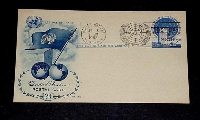 U.N.1952, NEW YORK, #UX1, ART MASTER CACHET POSTAL CARD ,FDC, NICE!! LQQK!!!