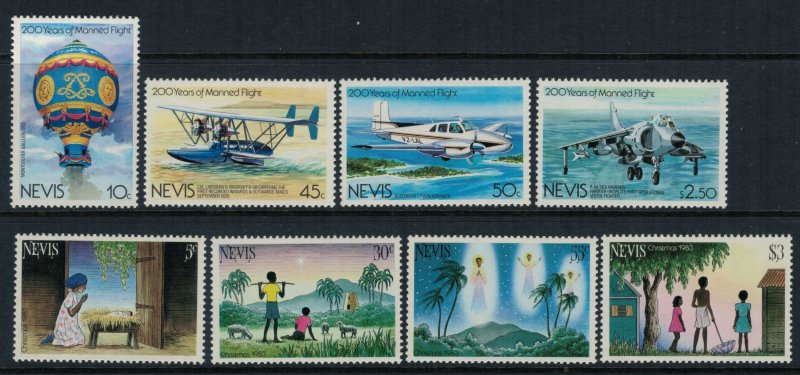 Nevis #182-9*  CV $2.90  Airplanes & Christmas sets