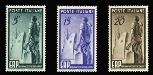 Italy #515-517 Cat$38.50, 1949 European Recovery Plan, set of three, lightly ...