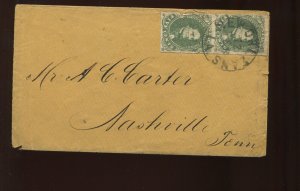 Confederate States 1 Pair on Cover New Orleans LA to Nashville Tenn (LV 1233)