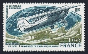 France C49 two stamps,MNH.Mi 2032. Trans Atlantic flight by Lindbergh,50.1977.