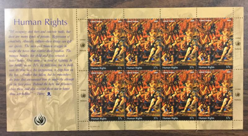 (BJ Stamps) UN-NY. #871-2. 2004 “Human Rights” sheets of 8. MNH. CV $19.75.