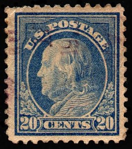 U.S. Scott #515: 1917 20¢ Benjamin Franklin, Used, VF, purple cancel