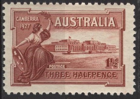 Australia 94 (mh) 1½p Parliament House, Canberra, brn red (1927)