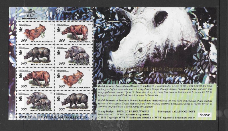 INDONESIA #1673f RHINOCEROS WWF GOLD SEA GAMES OVPT MNH