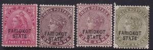 FARIDKOT 1887 QV 3P 1A - 2 SHADES AND 4A 