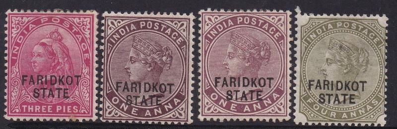 FARIDKOT 1887 QV 3P 1A - 2 SHADES AND 4A 