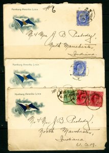 India #33, #34, #36, 1909 3 King Edward VII Covers to North Manchester Ind, VSA