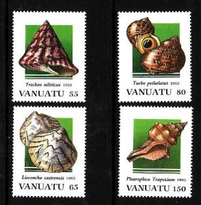 Vanuatu-Sc#611-4-Unused NH set-Marine Life-Shells-1993--please note there is a s