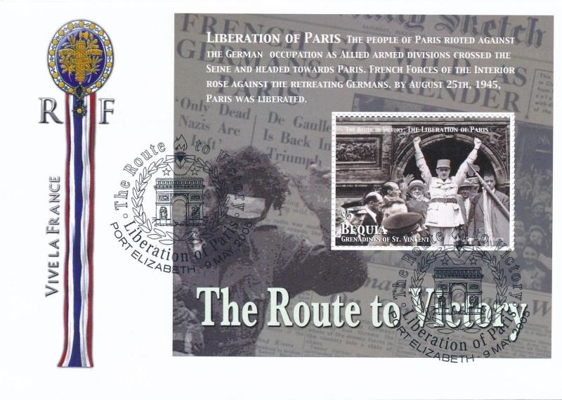 [96869] Bequia 2005 WWII Liberation Paris Special Cachet Cover