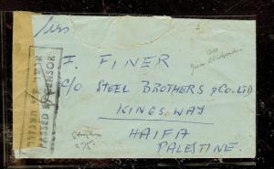 PALESTINE (P2603B) 1947 CENSORED MEF COVER STAMPLESS TO HAIFA