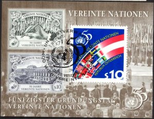 United Nation Vienna 1995 50 Years of UNO S/S + stamp Austria Special Canceled