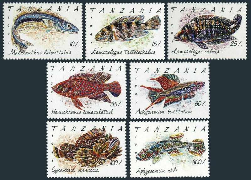 Tanzania 816-822,823,MNH.Michel 1040-1046,Bl.168. Fish 1992.