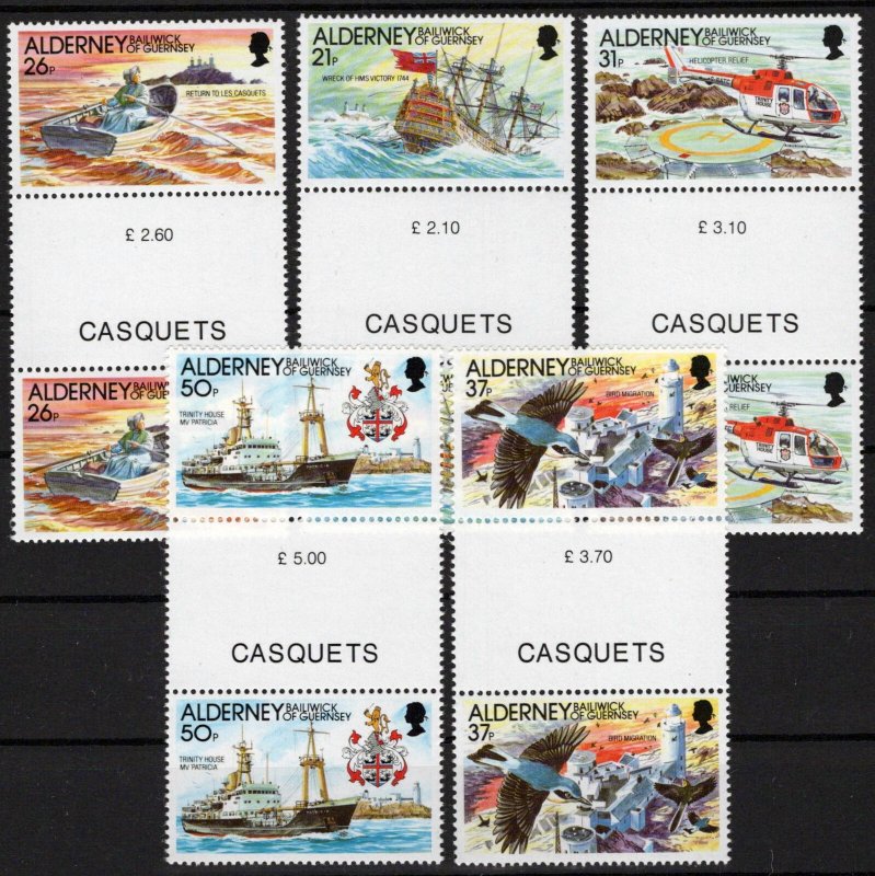 ZAYIX Alderney 60-64 MNH Gutter Pairs Ships Aviation Lighthouse 092023SM93M