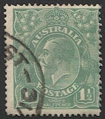AUSTRALIA 1923 1-1/2d KGV, Sc 25, Used F, part  postmark/cancel