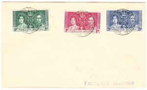 FALKLAND ISLANDS # 81-83 cover  - 12 May 1937 -  Coronation FDC