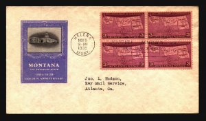 US SC# 858 FDC / IOOR Blue Purple / BK of 4 / Helena - Z20335